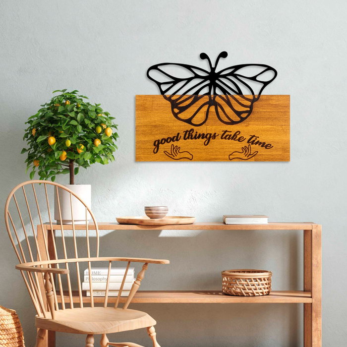 Wallity Butterfly 5 Escultura de pared en madera nogal y metal negro